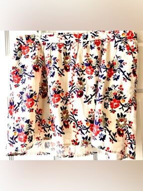 Vtg Old Navy Navy Coral Sage Floral Stretch Waist Lined Cotton Skirt XL 2 Pocket
